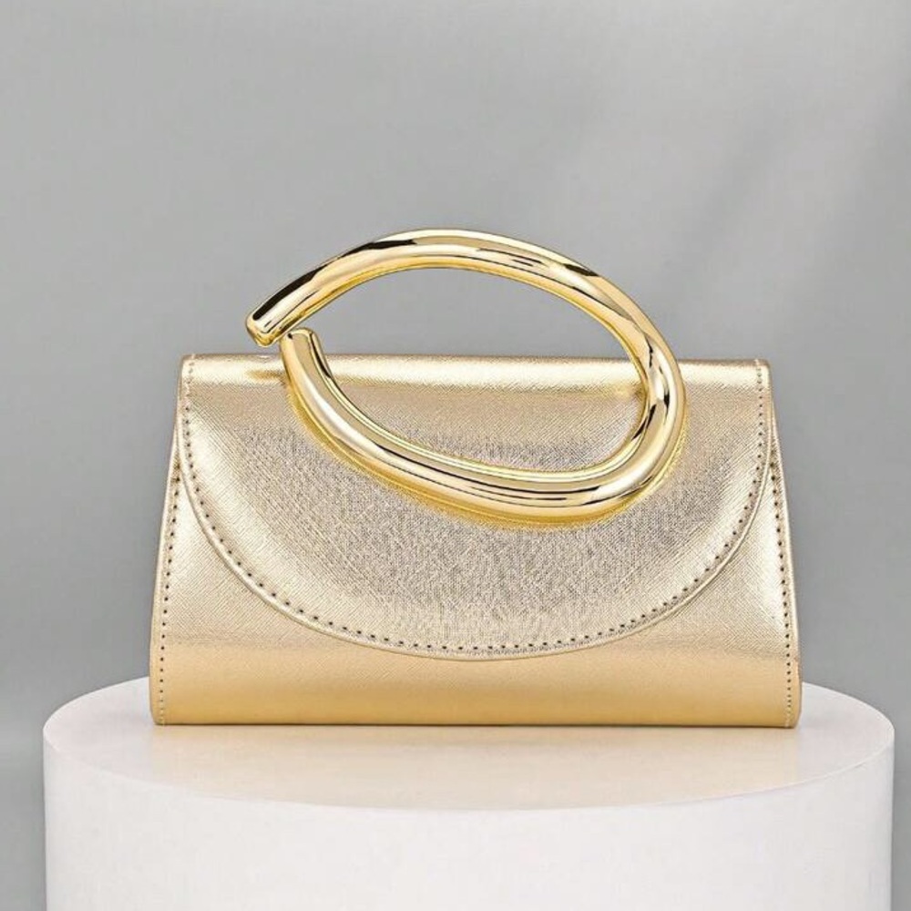 Metallic Gold Evening Clutch with Sculptural Handle